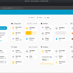 Home Assistant dashboard showing smart home controls and sensors