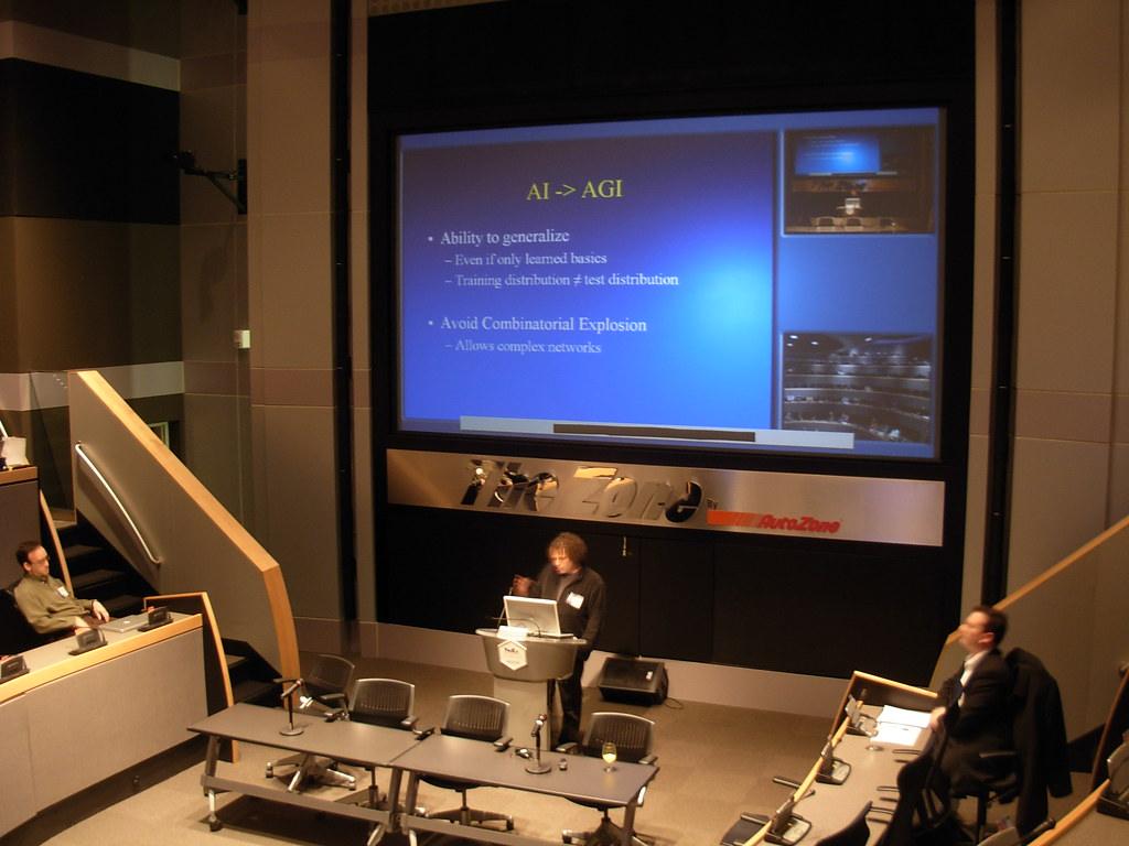 Artificial intelligence presentation slide about AI and AGI